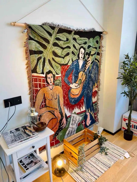 Matisse-Inspired Tapestry – “Woman with Guitar” Wall Blanket, 130×160cm